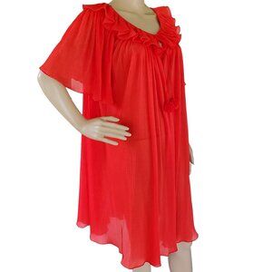 Vintage 60s Bed Jacket Women's M Lingerie Boudoir Red Accordion Pleated Nailotex
